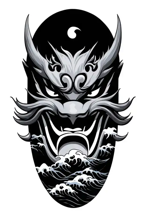 Okami Mask In Ocean Waves