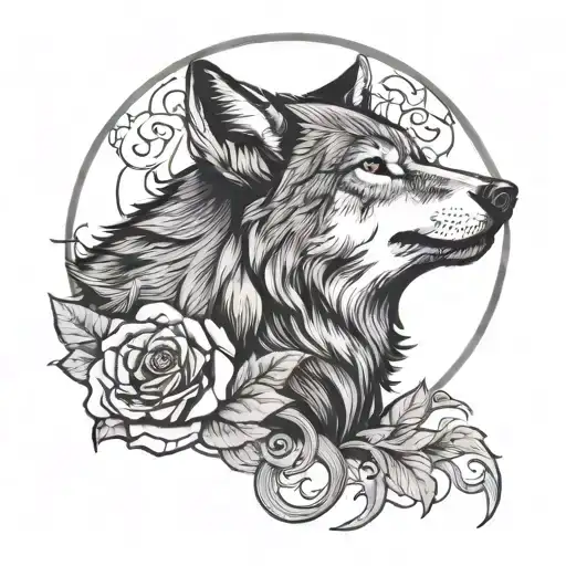 A Mystical Wolf Howling At A Rose Moon