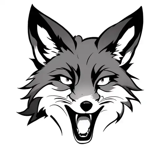 Neo-trad Fox With White Eyes And Mouth Open