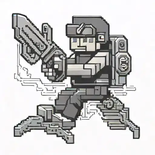 A Pixel Art Representation Of A Classic Gaming Character With Engineering Tools