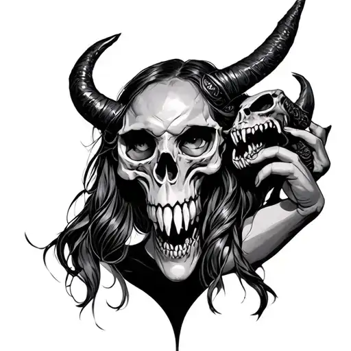 Warrior Girl Holding A Demon Skull