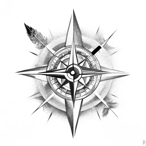 Compass Surrounded With Feathers