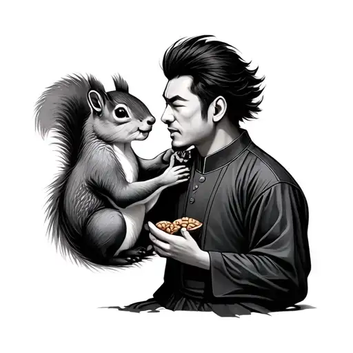 Chinese Guy Getting Bit From Squirrel Holding Nuts