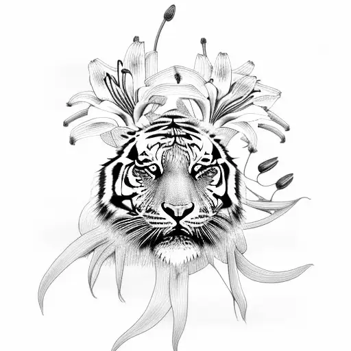 Tiger With Lillies