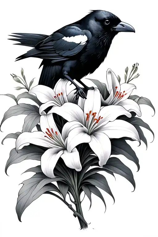 Black Crow And Tiger Lily Flowers