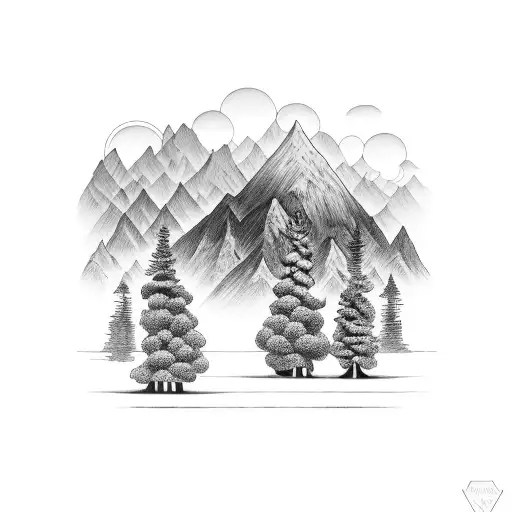 Forest And Mountains With 2 Little Girls