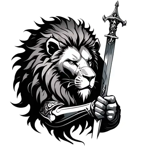 Lion Knight Holding A Sword Emerging