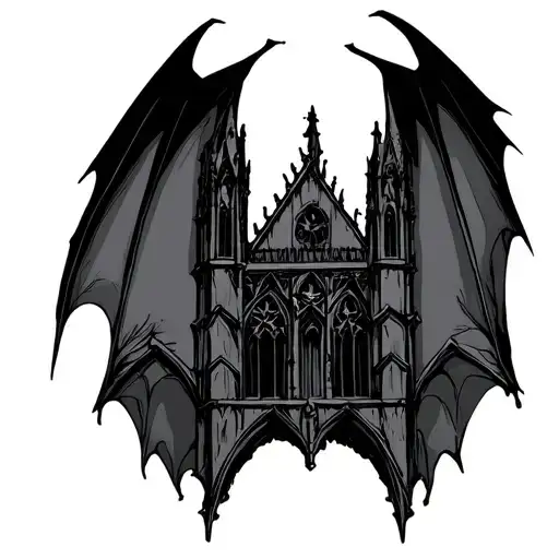 Gothic Bat Above Gothic Cathedral Building