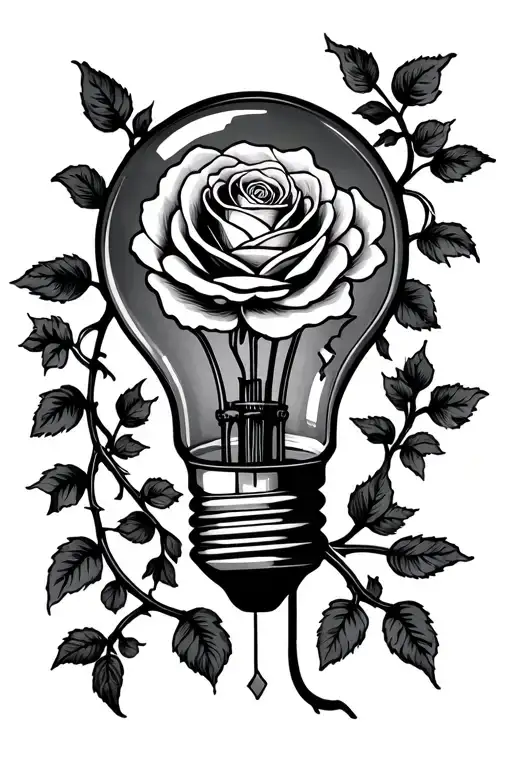 Broken Light Bulb With Rose Inside And Vines Around It