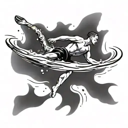 A Minimalist Tattoo Design Of A Swimmer Gliding Through Water With Graceful Strokes