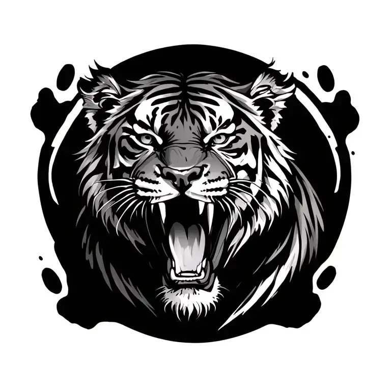 Sabertooth Tiger With Paw Print Surrounded