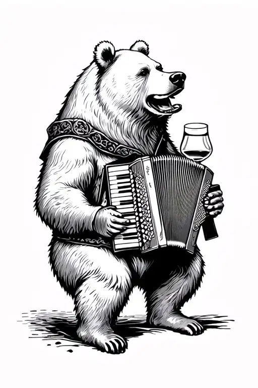 Russian Bear Playing Accordian Drinking Vodka
