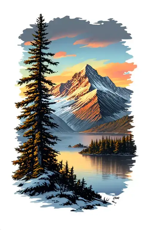 Mounth Everest Trees Colors Sunset Over Lake