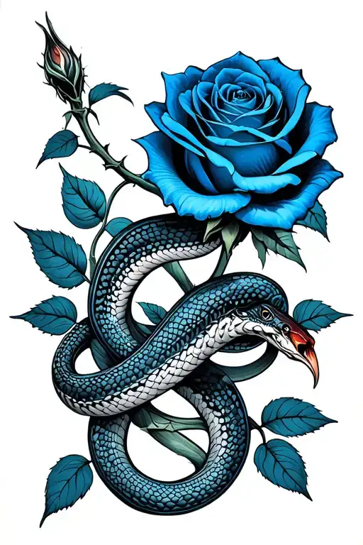 Blue Thorned Rose Intertwined With Snake