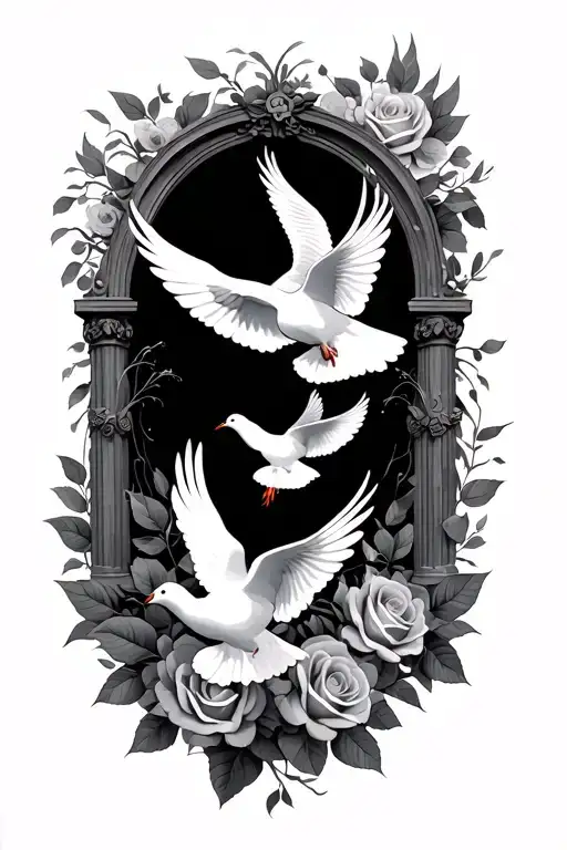 God And Roses And Heaven Gates Doves Flying