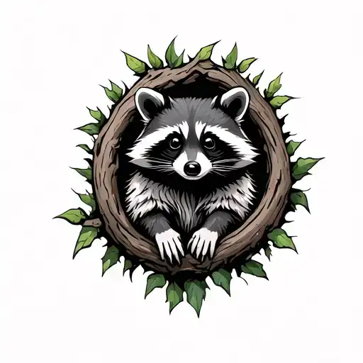 Raccoon In A Hole In A Tree