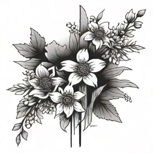 Straight Line Cross With Simple Wild Flowers