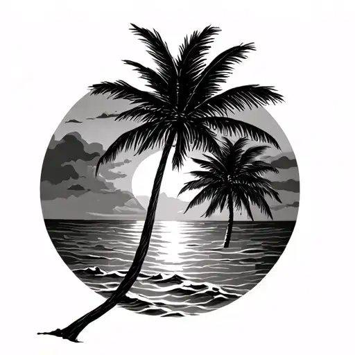 Palms By The Sea At Sunset