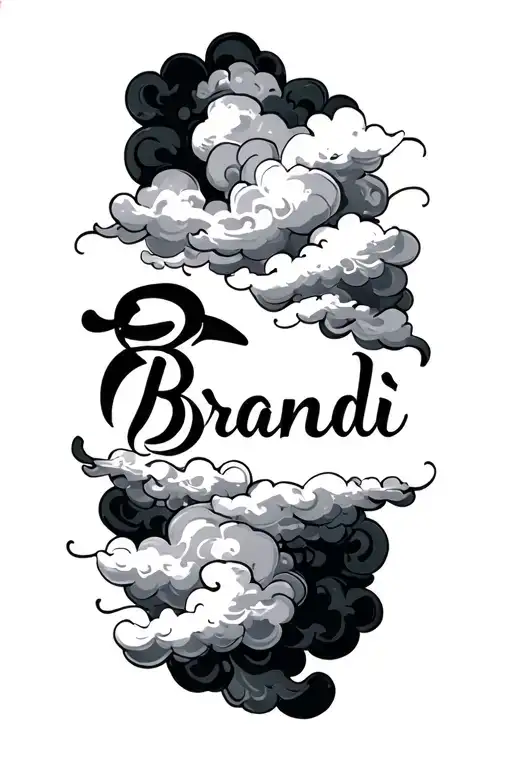 Cursive Writing With The Name Brandi With Clouds Around It