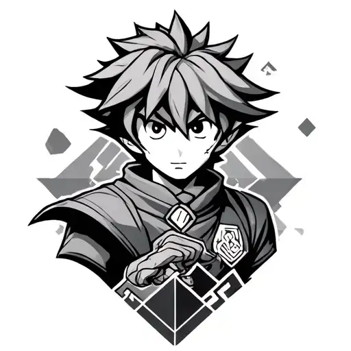 Deku Link With Geometric Shapes In Background