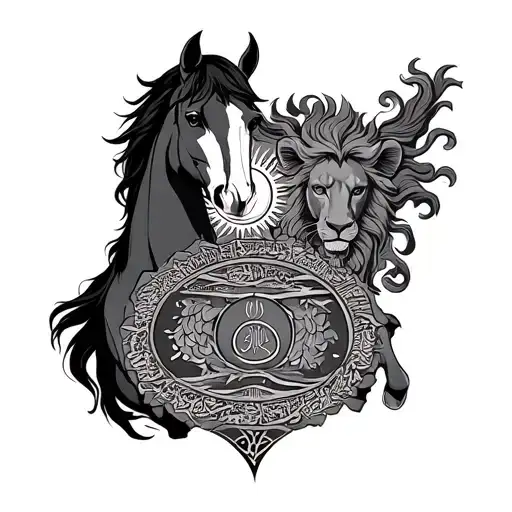 Horse And Lion And The Sun On The Map Of Iran