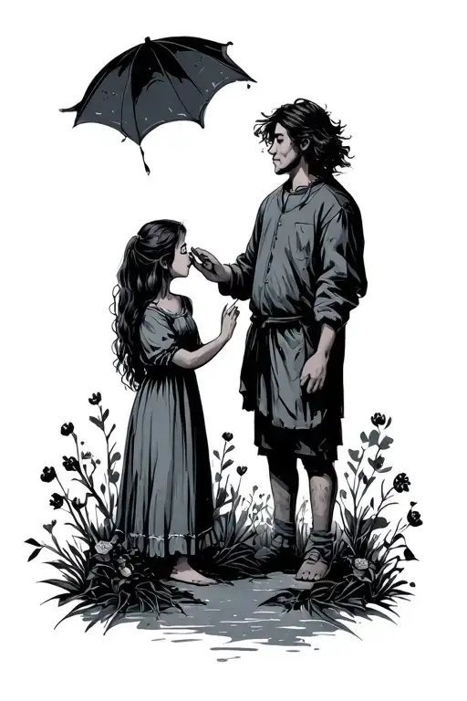 Father Girl Holding Her Hand Characters