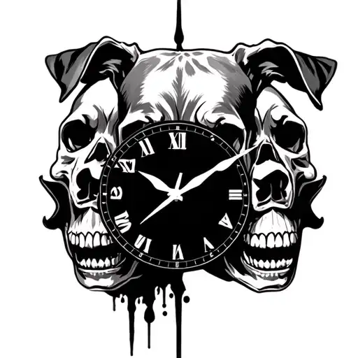Dogs Face Clock Skulls