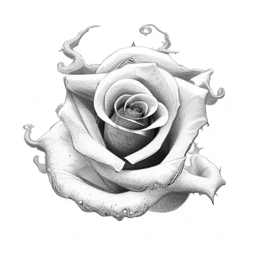 A Man 30 Year Mid Long Curly Hair Small Rose Line With Vegetal Line And