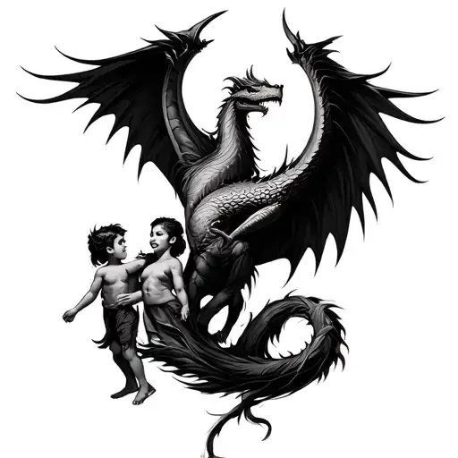 Drakkar And A Couple And Two Children