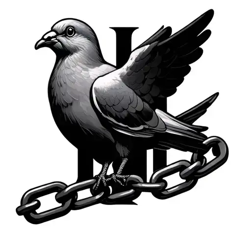 Dove Holding A Broken Chain In The Shape Of The Letter H