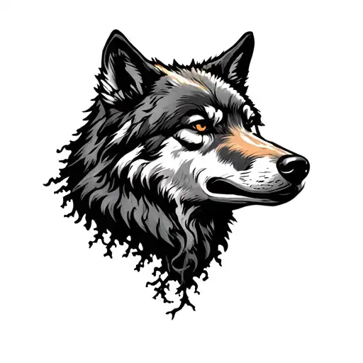 Tree And Instead Of A Root It Has A Wolf's Head In Profile With An Open Muzzle