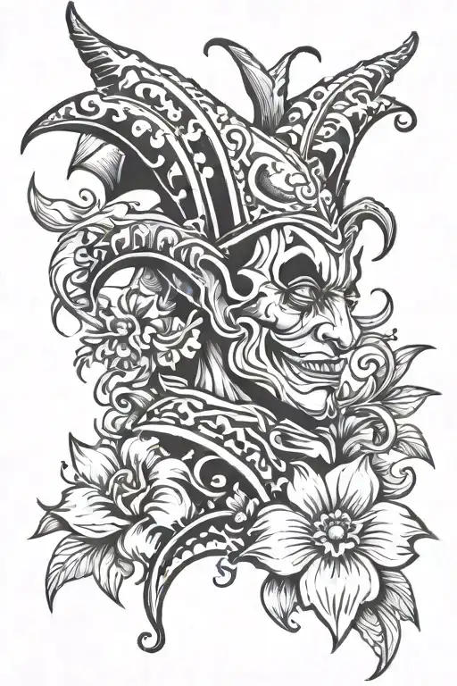 Abstract Crying Jester With Flowers