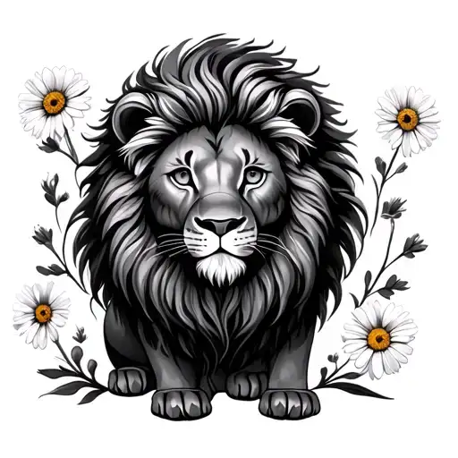 Small Lion With Daisies No Mane