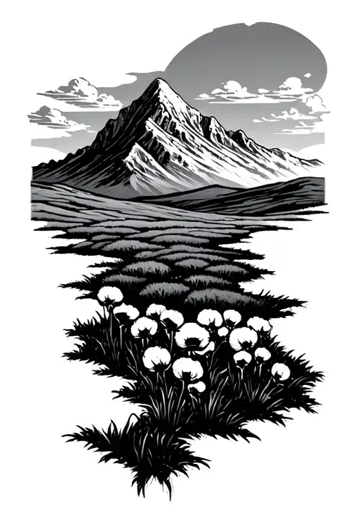 Mountain With Cotton Field Durning Sunset