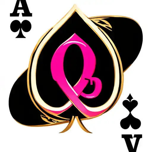 A Pink Infinity Symbol Inside A Black Ace Of Spades Outline With The Gold Letter Q Inside It All