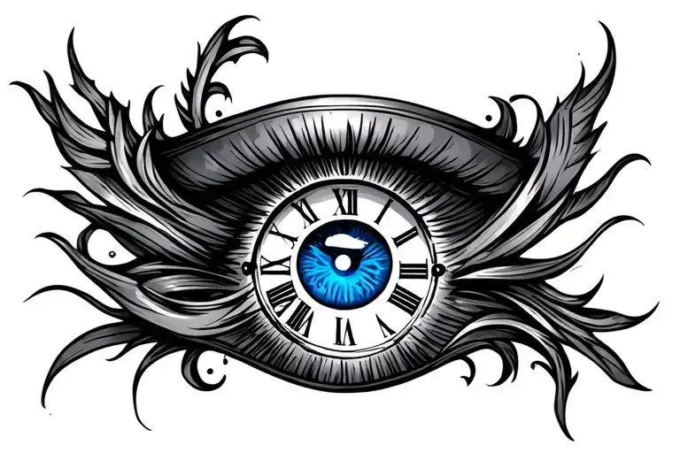 Armband Tattoo With Blue Eye And Clock
