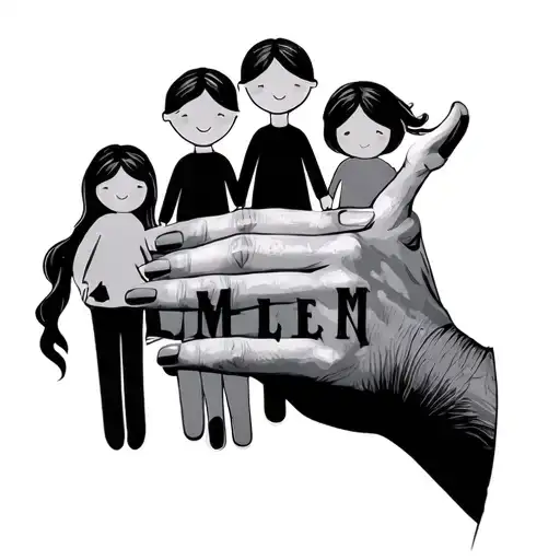 Mom Hand And Three Kids Names Intertwined