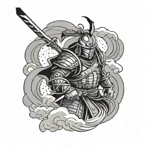 Ronin Warrior With A Swirling Cloud Background