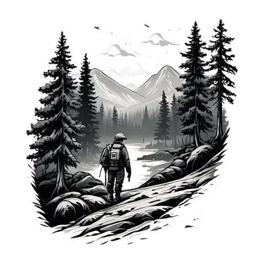 Explorer In Forest Landscape