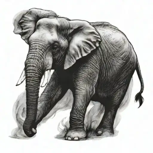 Black & White Tattoo Of An Elephant Walking Towards