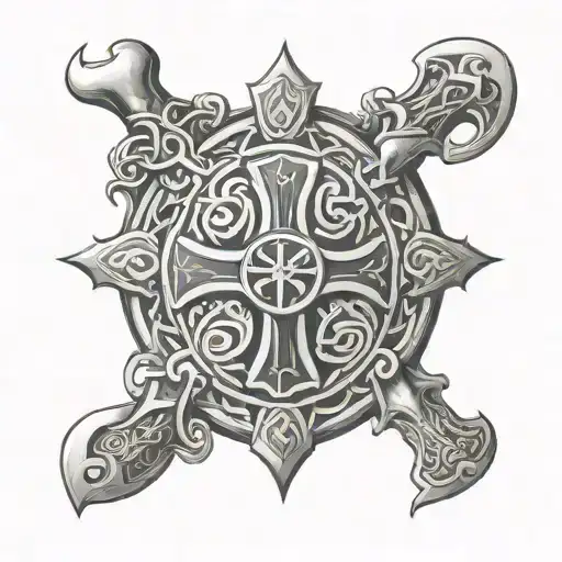 Oval Celtic Shield And Cross Axes