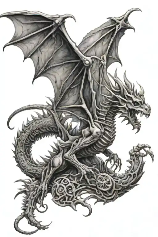 Skeleton Dragon With Wings Out