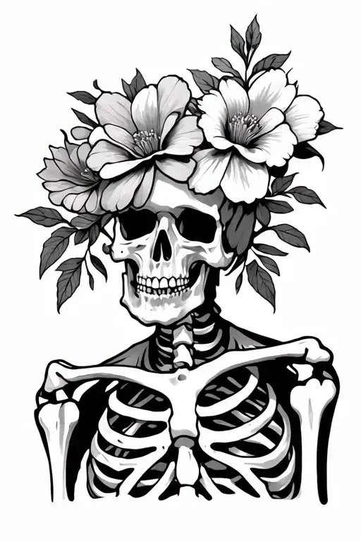 Flowers On Top Of A Skeleton