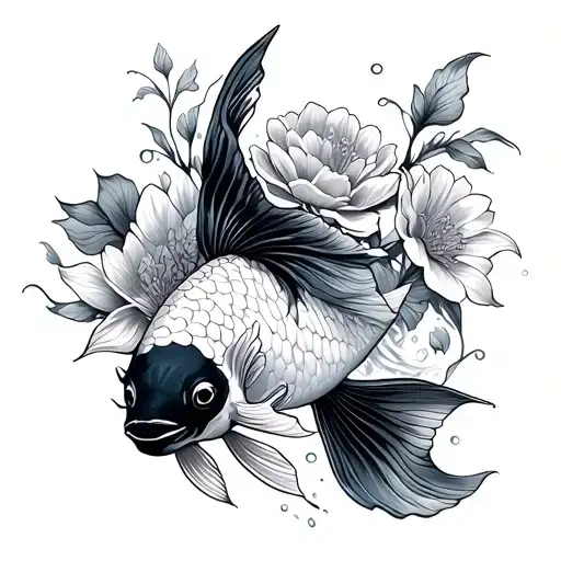Flowers And Koi Fish Swimming