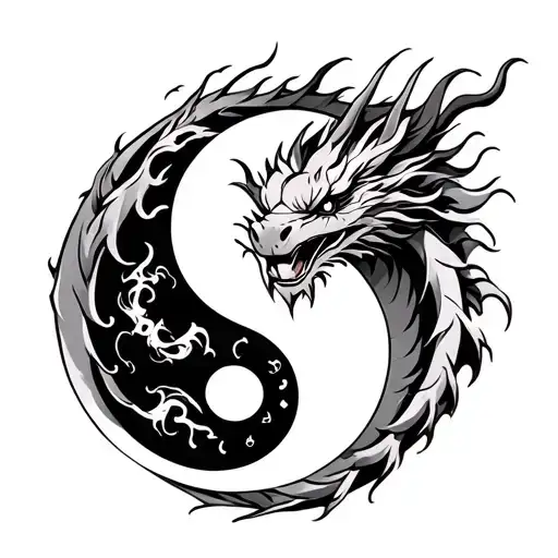 Dragon With Ying Yang Background
