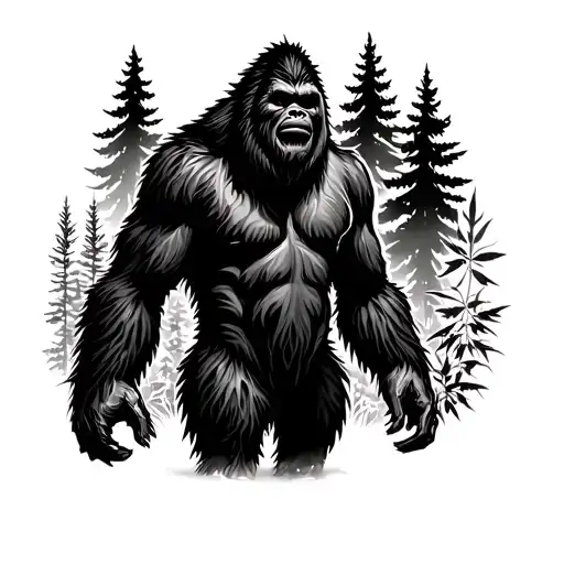 Bigfoot With Weed Plants As Trees Behind Him