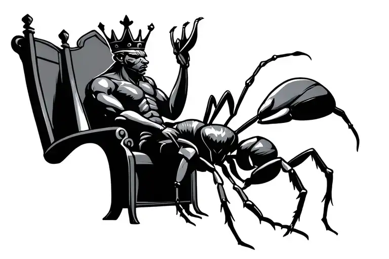 Ant King Sitting On A Throne Wearing A Crown