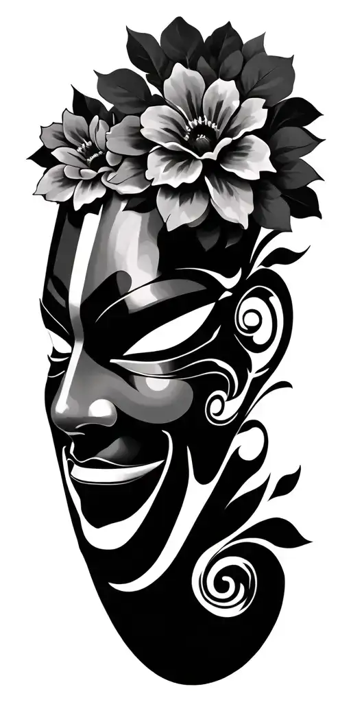 Asian Mask With Flower