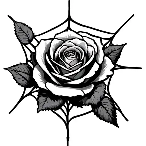 Spiderweb And Rose Intertwined