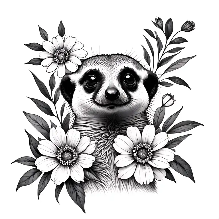Meerkat And Flowers Intertwined